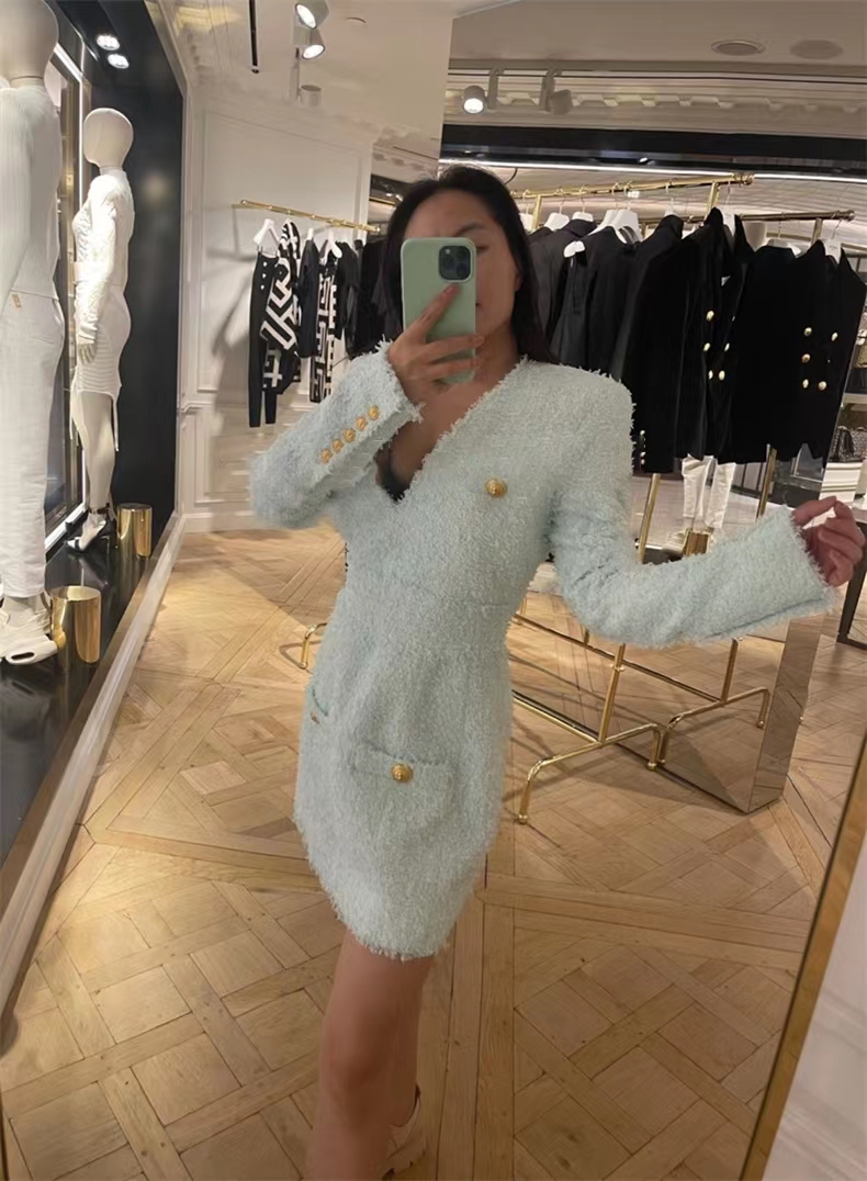 

Balm2022 women's dinner party dress autumn winter new ladies classic fashion spring designer high quality sexy tweed mini skirt birthday gift Christmas, Logo-balm