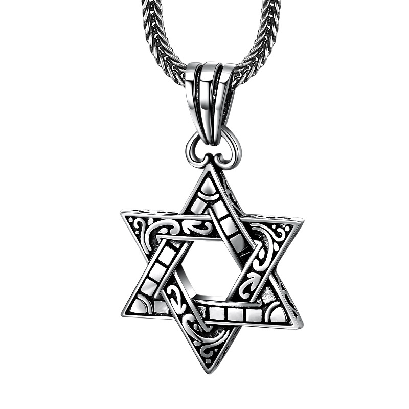 925 sterling silver six-pointed star pendant necklaces American European high quality vintage antique designer luxury jewelry accessories-image-760276799