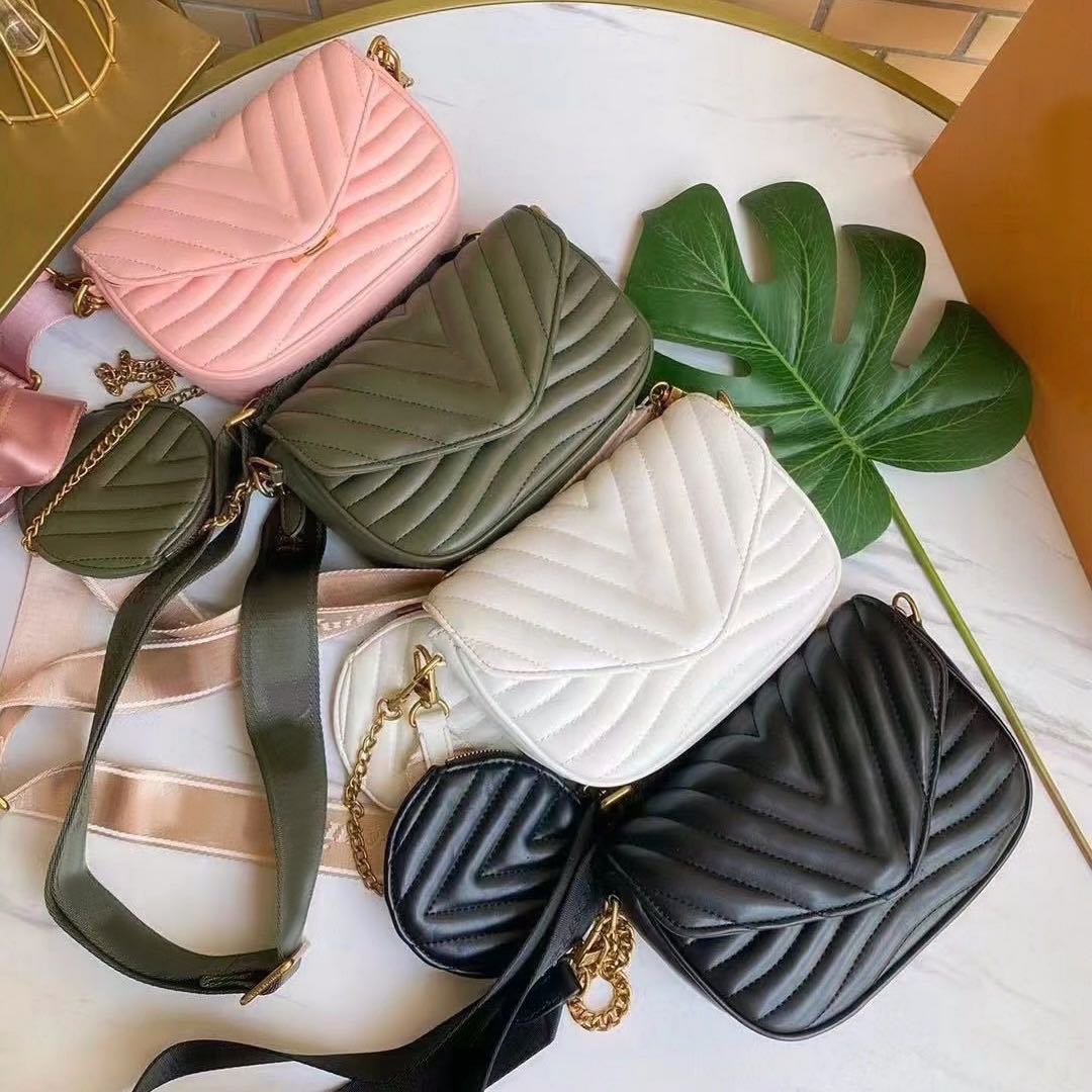 

Luxury shoulder bags for women designer chain bag leather messenger bags handbags Removable round coin purse Vintage gold hardware M56461 new wave MULTI POCHETTE, Pink