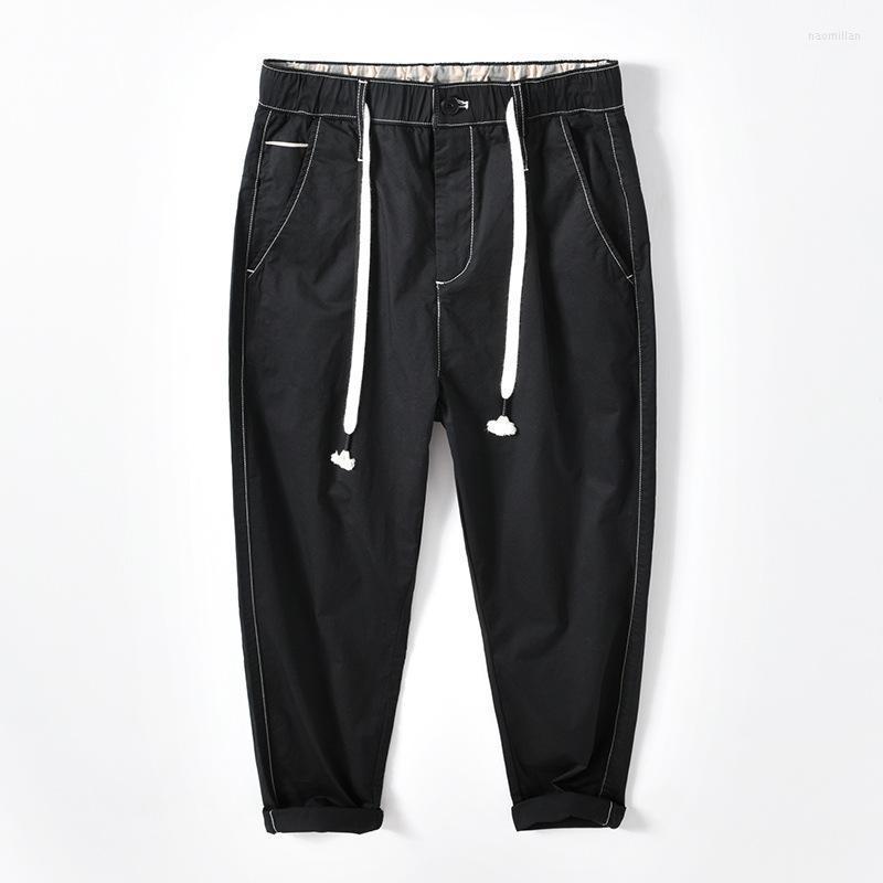 

Men's Pants Men Simple Cotton Ankle-Length Spring Summer Trendy Japan Style Streetwear All-Match Zipper Tie Feet Male TrousersMen's Naom22, H1229 dark blue