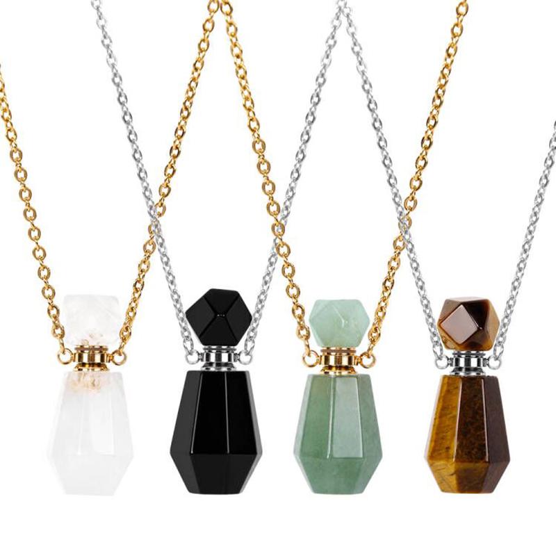 

Pendant Necklaces Perfume Bottle Geometric Faceted Natural Stone Essential Oil White Quartz Amazon Amethyst Female Necklace Direct SalesPend