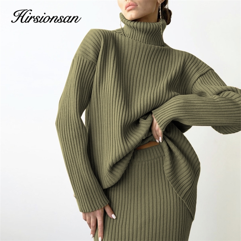 

Hirsionsan Elegant Knitted Sets Women Casual Two Pieces Turtle Neck Sweater and Midi Skirt Female Warm Suits with Skirt 220816, Purple