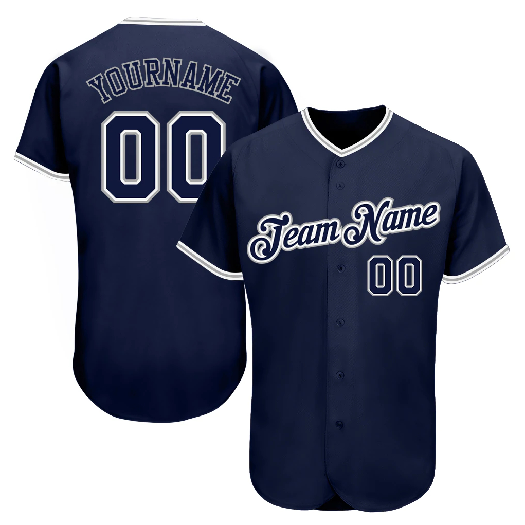 

Custom Navy Navy-Gray Authentic Baseball Jersey, Youth size s-xl