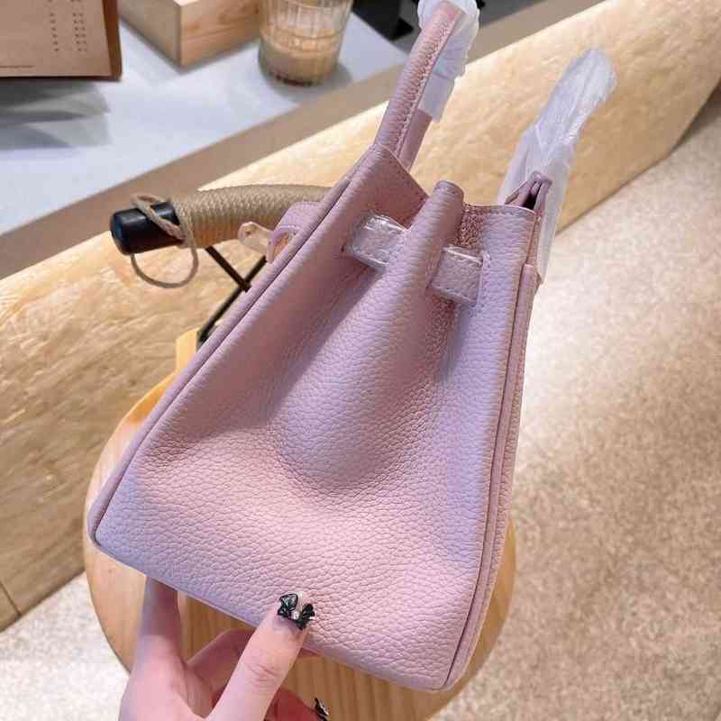 

Designer Herms Bags and Handbags Lychee pattern leather top layer cow hand large capacity Kel1y female 2022 new fashion HACQ, Pink