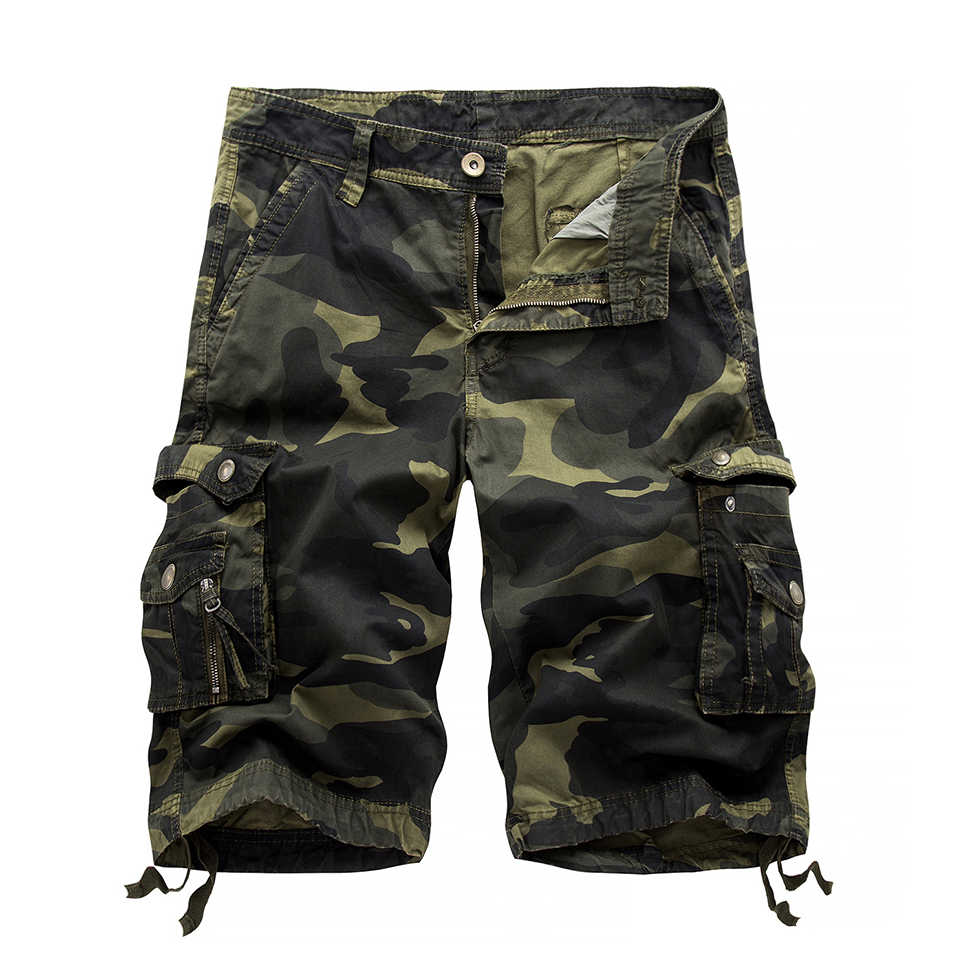 

Men Camo Cargo Shorts Beach Pants Casual Loose Fit Multi-Pocket Outdoor Camouflage Cargo Short Cotton, Army green camouflage