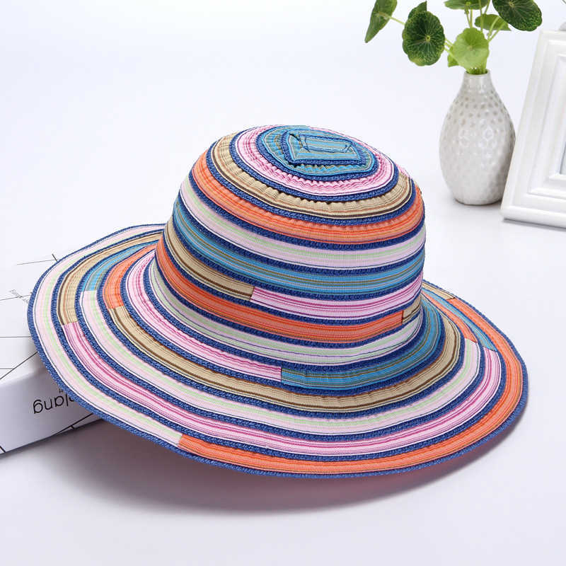 

Fisherman Female Summer Foldable Sun Hat Rainbow Striped Cloth Colorful Sunscreen Woman Beach Holiday Idyllic Casual Cap, A4