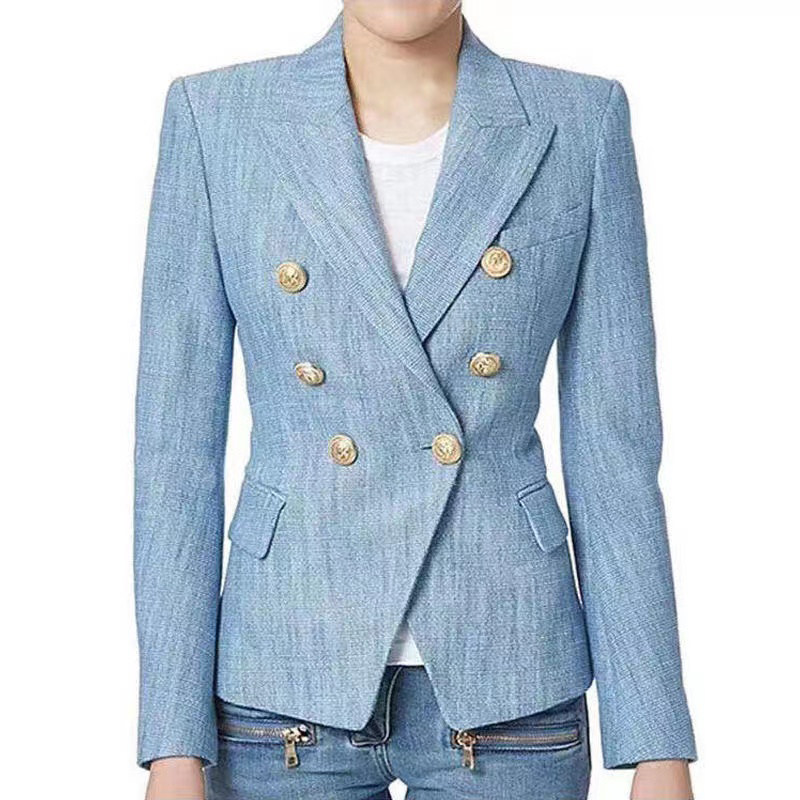 B079 Blazers de créateurs pour femmes Vêtements Tide Marque de haute qualité Mode rétro Presbyte Maze Series Veste de costume Lion à double bouto