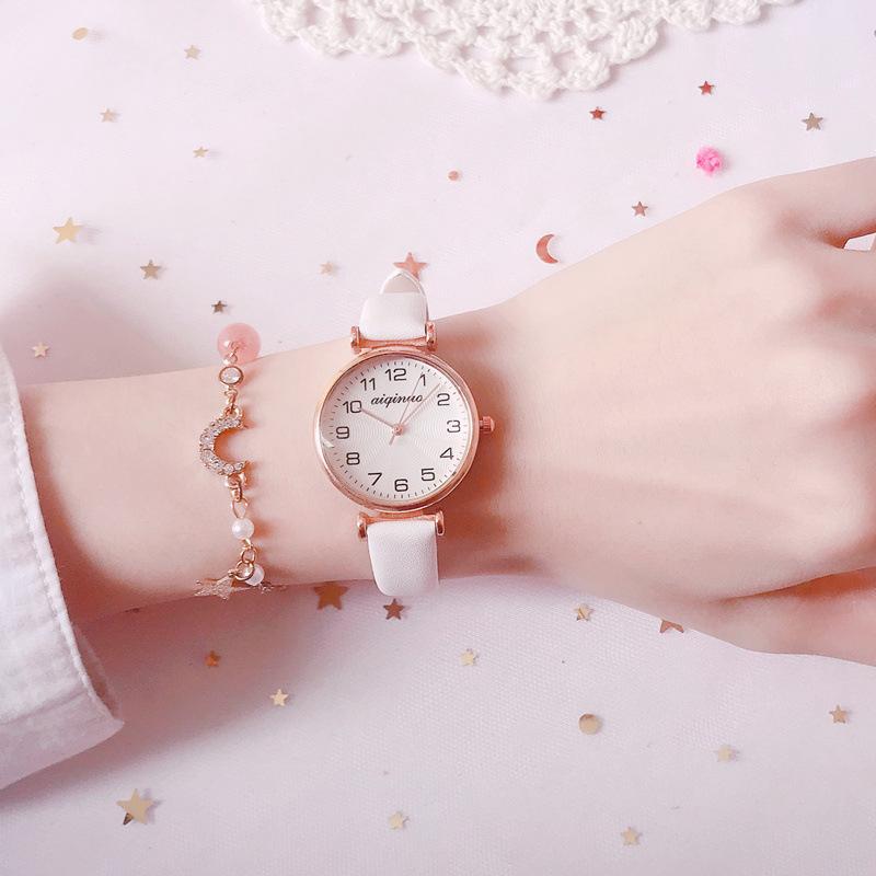 

Wristwatches Simple Style Women Watches 2022 Fashion Ladies Leather Casual Number Dial Female White Quartz Clock Gifts W9835, Brown
