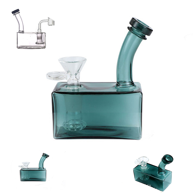 

New hookah glass water pipe 4.7inch creative square transparent small bongs backwater dab rig for smoking with 14mm bowl joint