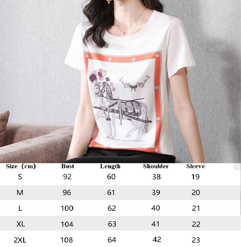 

T-Shirt Short Tops Women Designer Sleeve O-Neck Fine Elegant Summer T-shirts Luxury Fashion Office Lady Casual Tee Tops Korean Style Sweet Cute Woman Satin Top GBQ5, White