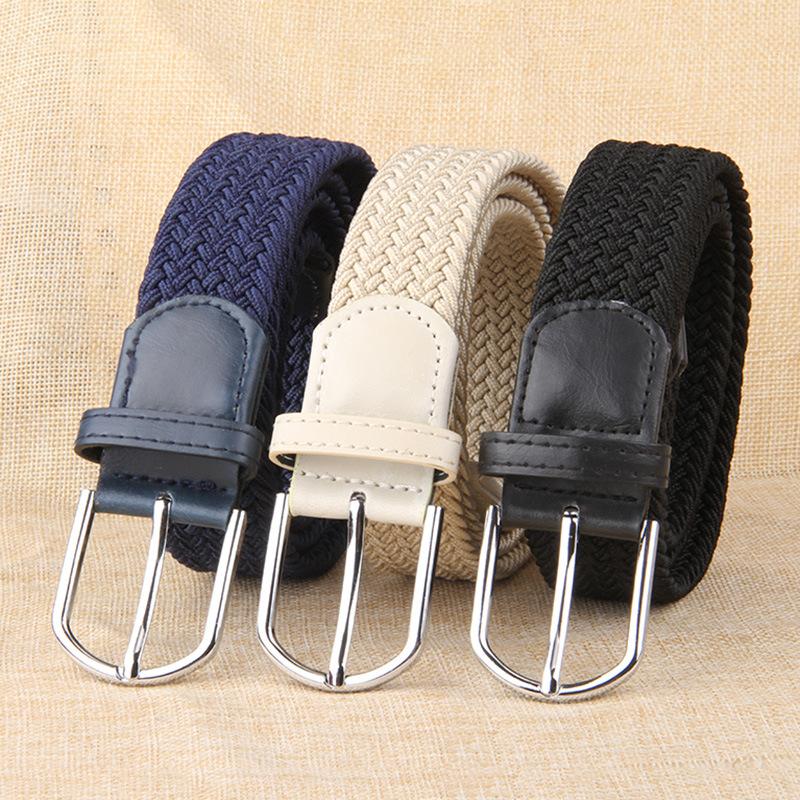 

Belts Men Women Casual Knitted Pin Buckle Belt Woven Canvas Elastic Stretch Webbing For Jeans Dress Fashion Men's ExpandableBelts, Beige