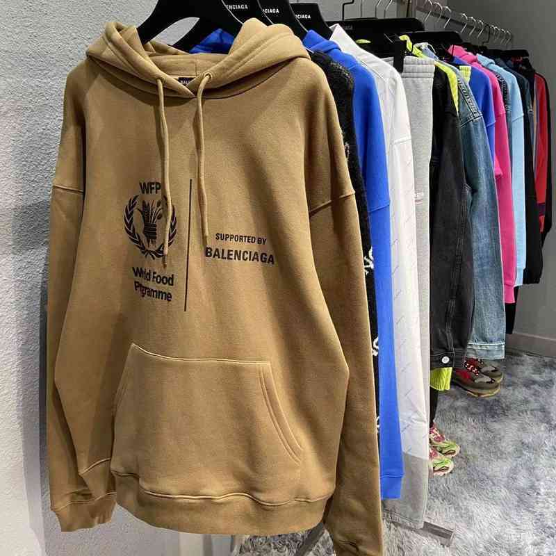 

Hoodies Bbalencaigas'ss designer men' sweater Correct highest edition Paris charity food WFP wheat print loose Plush sweaters hoodded QRI6, White