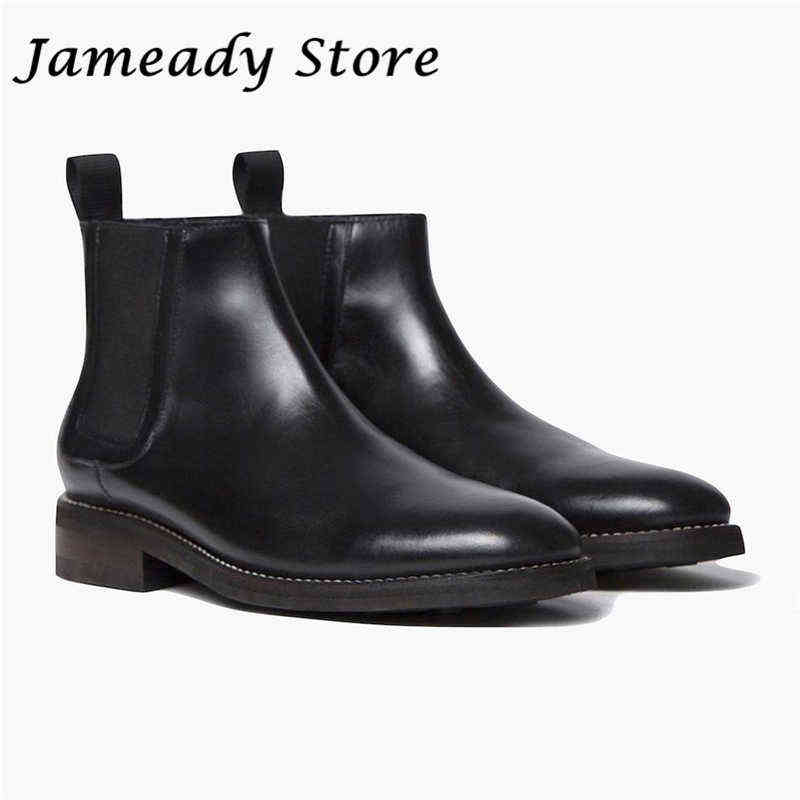 

Boots 2022 Duke Men Chelsea Chunky Heel Fashion Ankle Male Round Toe Slip on Short Concise Solid Walking Shoes Man 220811, Dark grey flock