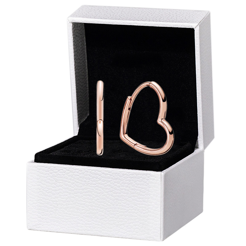 

Rose gold Heart Hoop Earring set Original box for Pandora Womens Wedding Love Stud Earrings