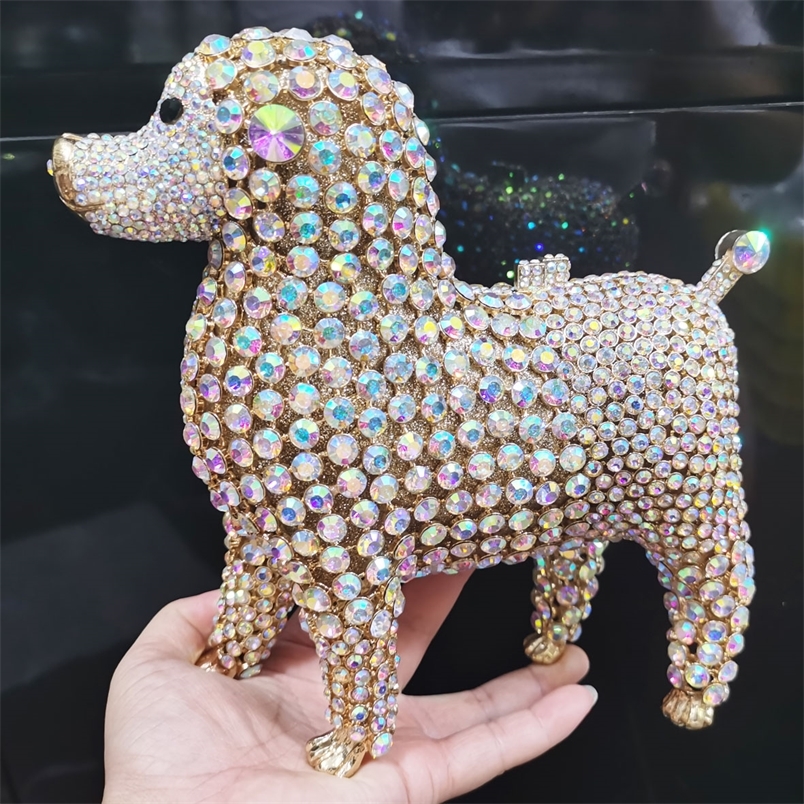 Animal Designer Poodle Luxury Crystal Sacs Sacs d'embrayage de chien noir sac à main de mariage sacs à main pour femmes SM97 220817