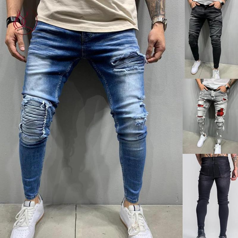 

Men' Jeans Colors Pair Of Men' Ripped Laminated Skinny Punk Hip-hop Pants Straight Leg American ClothingMen, J007 grey