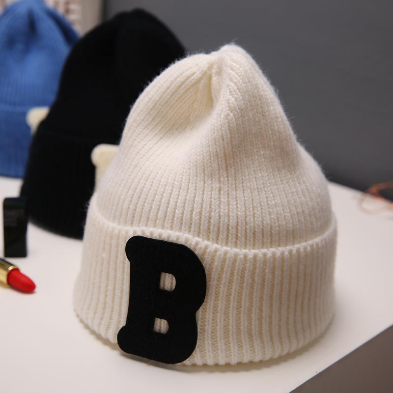 

Beanie/Skull Caps Loose Big-headed Sweater Hat Autumn And Winter Version Of Online Celebrity Pile Knitted Cold HatBeanie/Skull, White