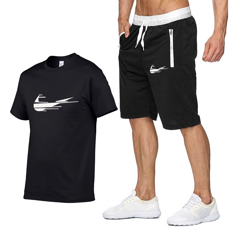

2022 new brand designer men's sportswear casual fashion short sleeve+pants O-neck jogging suit solid color summer 2-piece set large size S