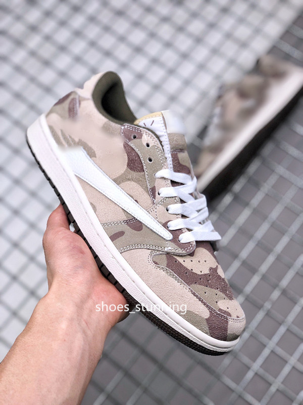 

Top Quality Shoes Jumpman 1 Low Earth Brown camouflage Travis Scotts LOW-top culture casual sports basketball shoe Leather Trainers Ship ShoeBox Size 36-46 available, Box