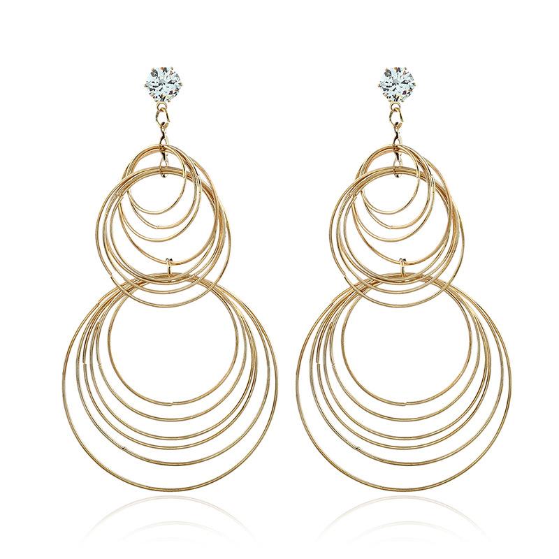 

Dangle & Chandelier Luxury Women Metal Tassels Pendant Earrings High Quality Gold Color Double Round Anniversary Jewelry Crystal Delicate Gi