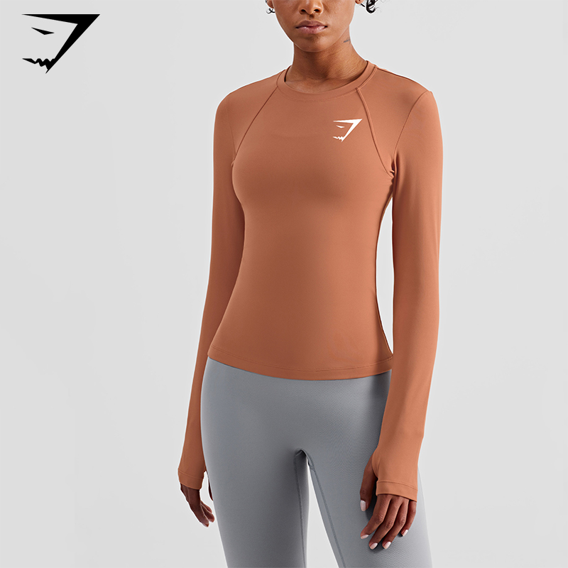 

Gymshark Yoga suit long sleeve skin touching naked speed drying exercise fitness running slim T-Shirt Top, Rhino grey