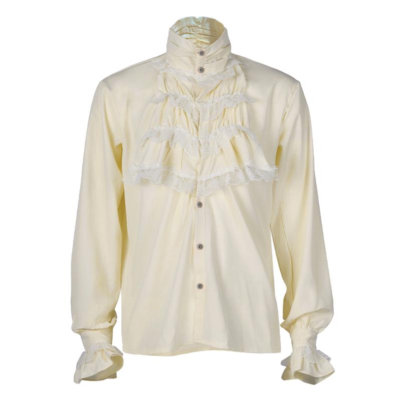 

Men' Casual Shirts Short Sleeve Shirt Male Gothic Vintage Lace Stand Collar Long Fold Blouse Mens T Pack VarietyMen, Black