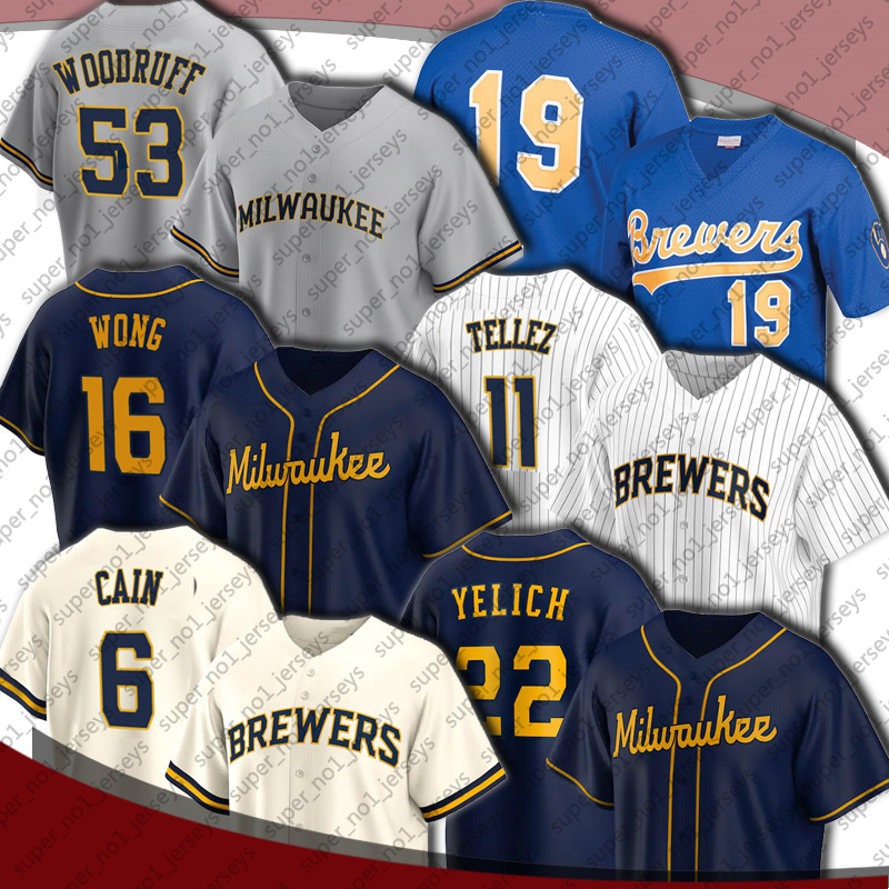 

Brewers 22 Christian Yelich 16 Kolten Wong Jersey Baseball Milwaukee Lorenzo Cain Brandon Woodruff Hunter Renfroe Jerseys Rowdy Tellez Urias Robin Yount Narvaez, Man custom jersey (njr)