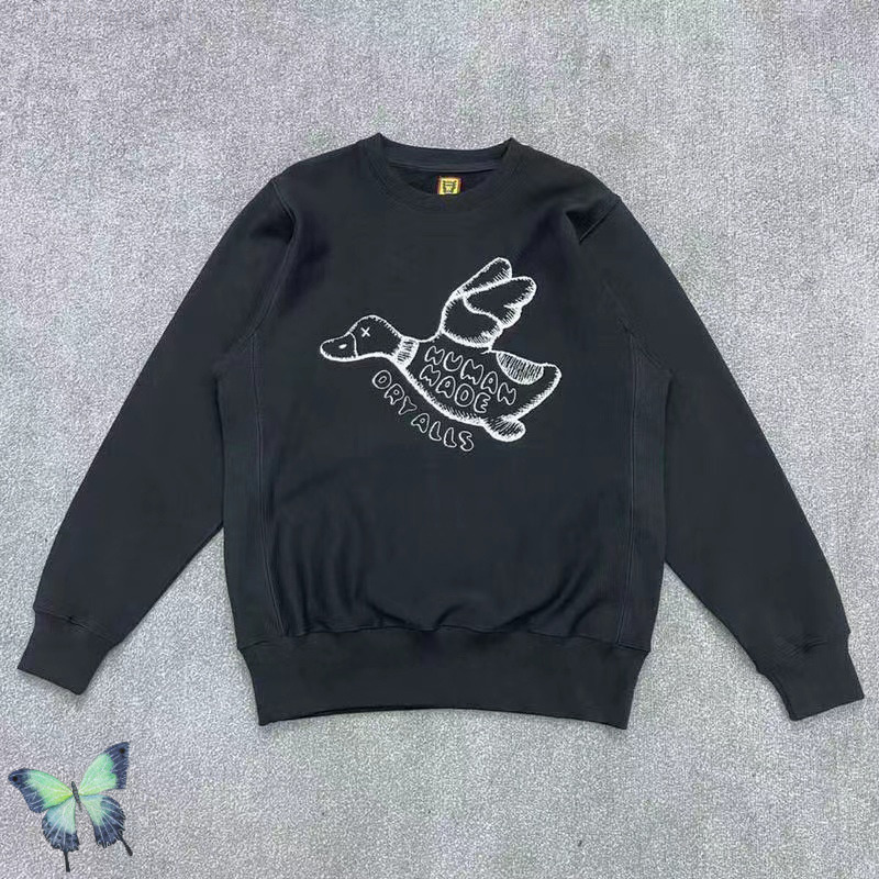 

Men's Hoodies Human Made Fleece Sketch Flying Duck Print Men Women Pullover Sweatshirts Z0307