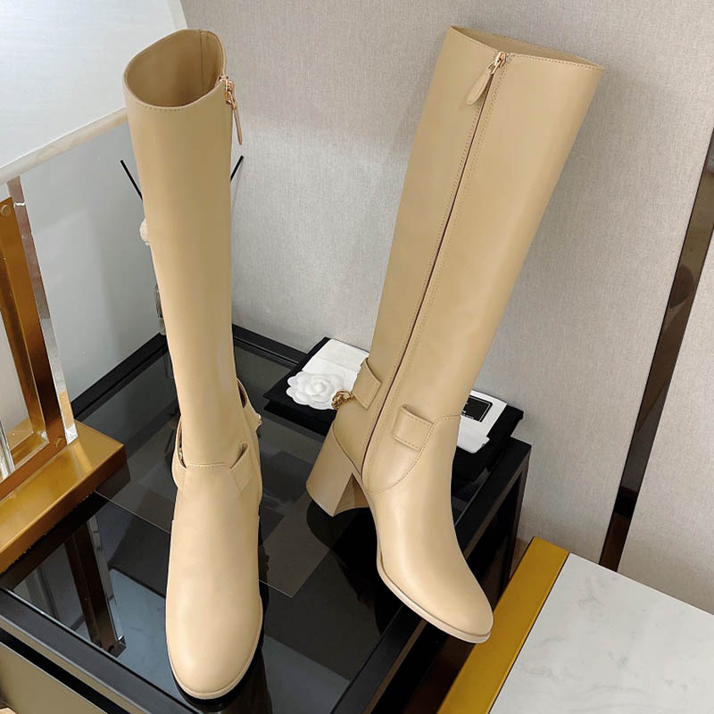 

Classic Fashion Boots For Woman With Chain Zipper Calfskin Chunky Heel 3cm /6.5cm Genuine Leather Sole Designer Ladies Knee Boot Flat Shoe Retro Ankle Booties Black, Shoe box