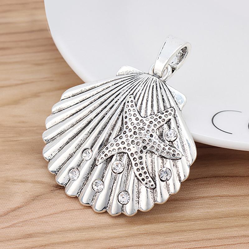

Pendant Necklaces 2pcs Large Scallop Seashell & Starfish Rhinestone Crystal Charms Pendants For Necklace Jewellery Making 65x52mmPendant