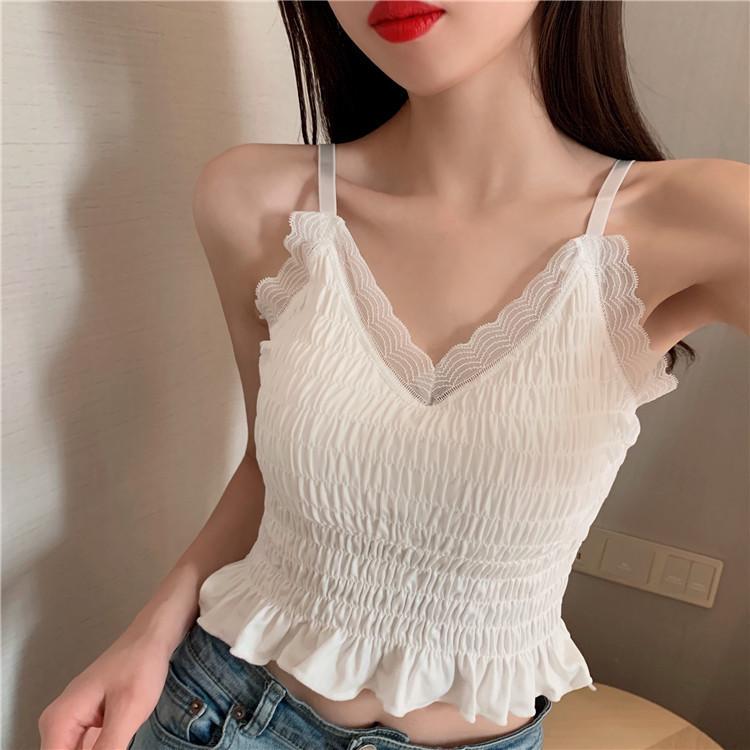 

Women's Tanks & Camis Sexy Tank Top Lace Halter Crop Tops Women Summer Pleated Backless Camisole Casual Tube Female Sleeveless Cropped VestW, Random color