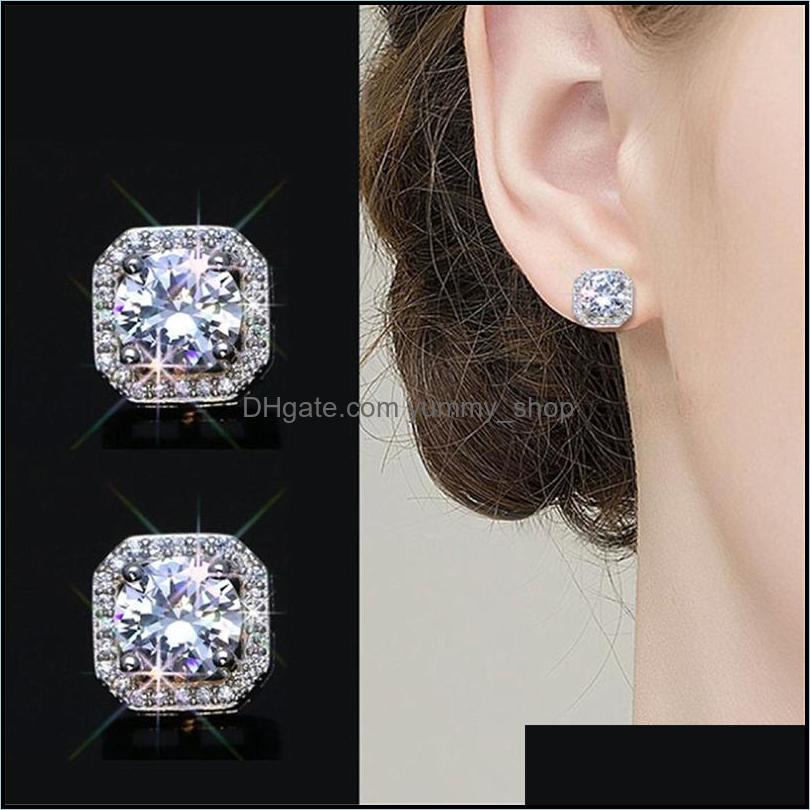 

Stud Earrings Jewelry Real 925 Sterling Sier Cz Diamond High Quality White Gold Plated Square Wedding Earring With Box 0002Hw Drop Delivery