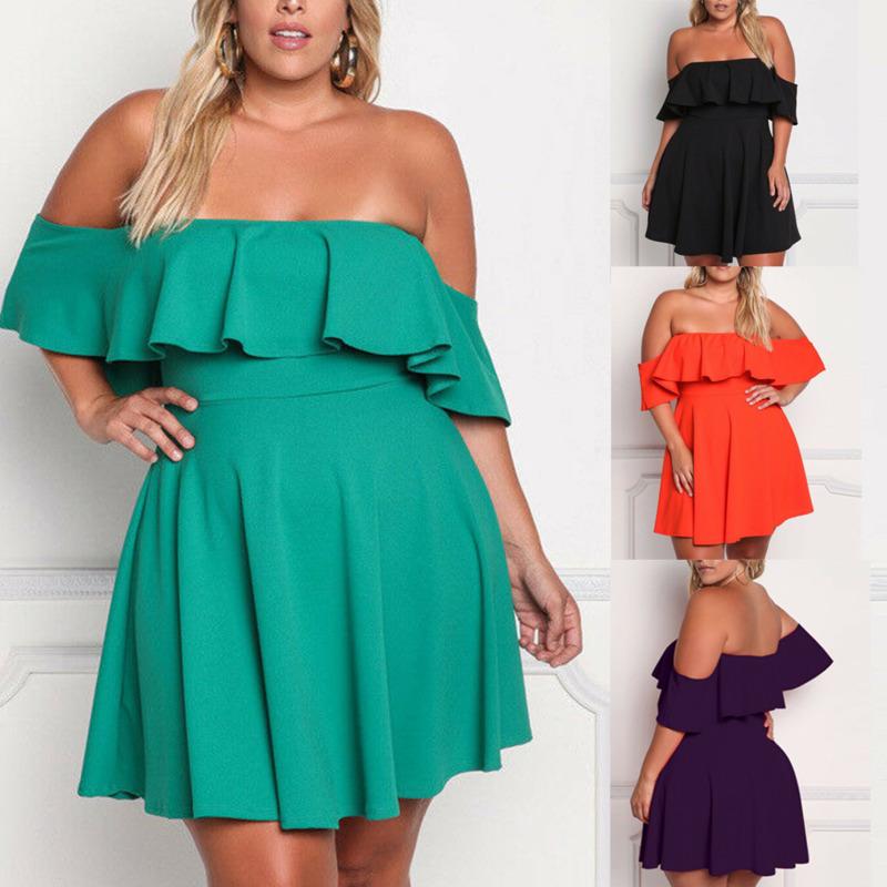

Plus Size Dresses Sexy Off The Shoulder Dress For Women Summer Ruffles Elegant Night Club Party Vestidos Robe Femme Sundress 5XL, Orange