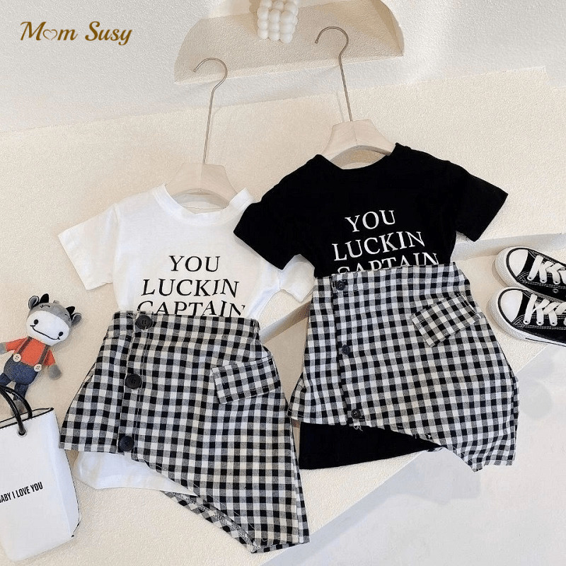 

Fashion Baby Girl Clothes Set TshirtPlaid Skirt 2PCS Infant Toddler Baby Cotton Long Tshirt Suit Summer Baby Clothes 112Y 220614, Black