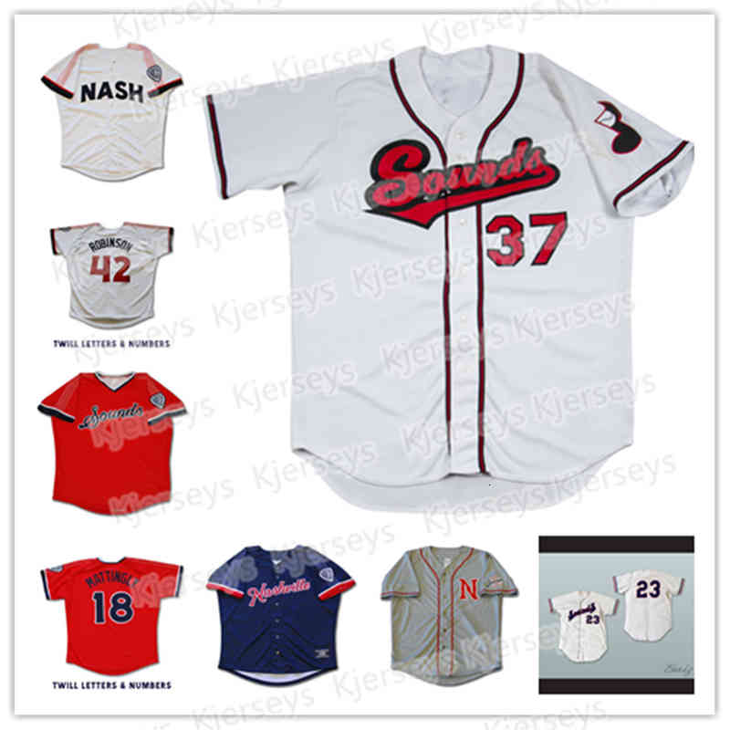 

Sounds Nashville Vintage Navy Mens Blue White Grey Red Custom Double Stitched Shirts Baseball Jerseys Men Women Youth top quality, Black