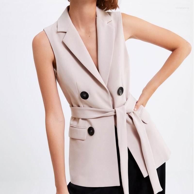 

Women' Vests Chic Women Vest Spring 2022 Fashion Normcore And Minimalist Style Excellent Quality Sashes Female Sleeveless Outwear Tops Luci, Pink khaki
