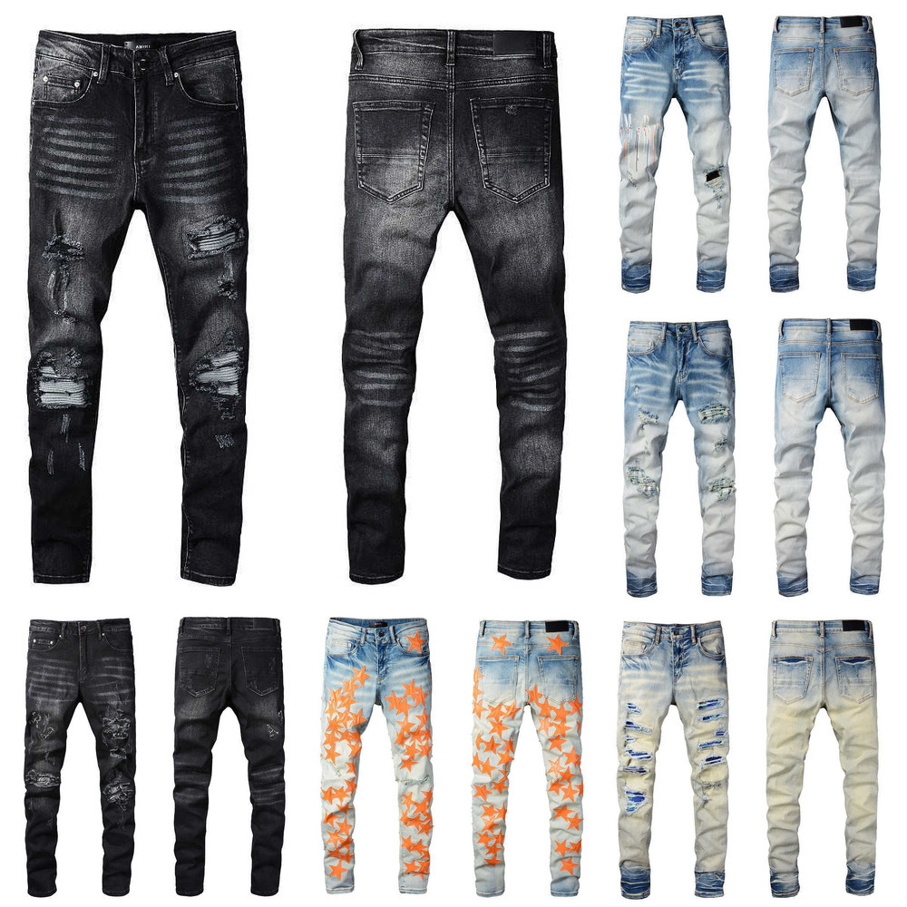 Fashion New Mens Designer Jeans High Quality Ripped Denim Pants Luxury Hip Hop Distressed Zipper trousers For Malecowboy Street Wear Punk Long Pa