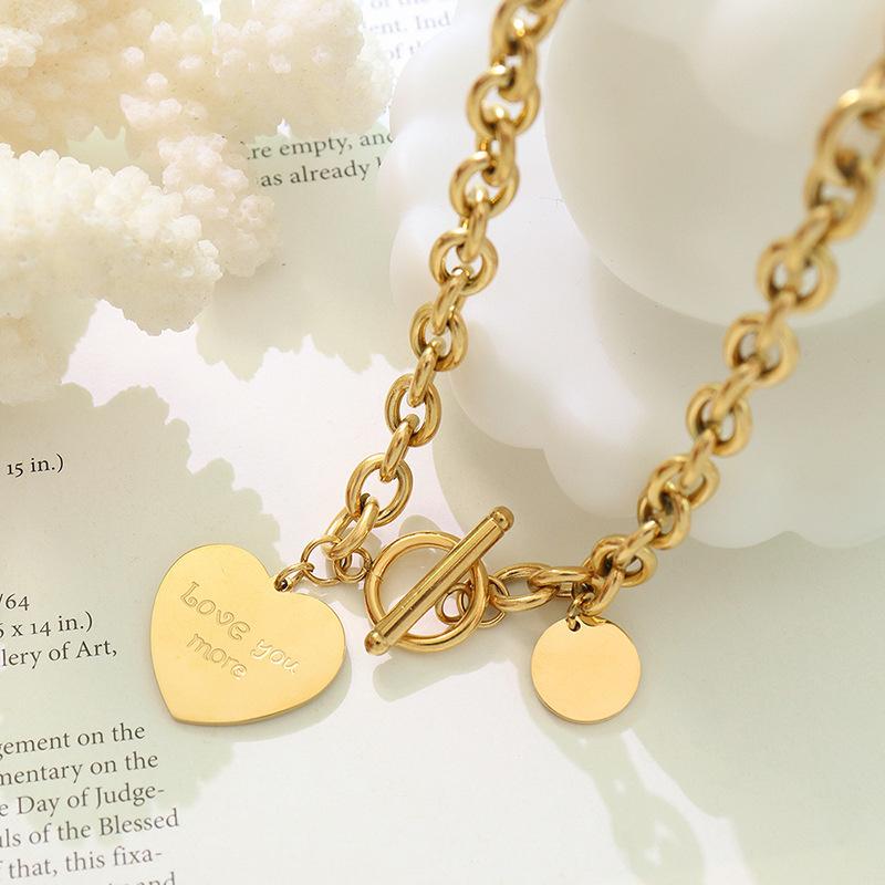 

Pendant Necklaces Buckle Heart Love Round Clavicle Dainty Necklace Trend Fashion Women Stainless Steel Chokers & Pendants JewelryPendant
