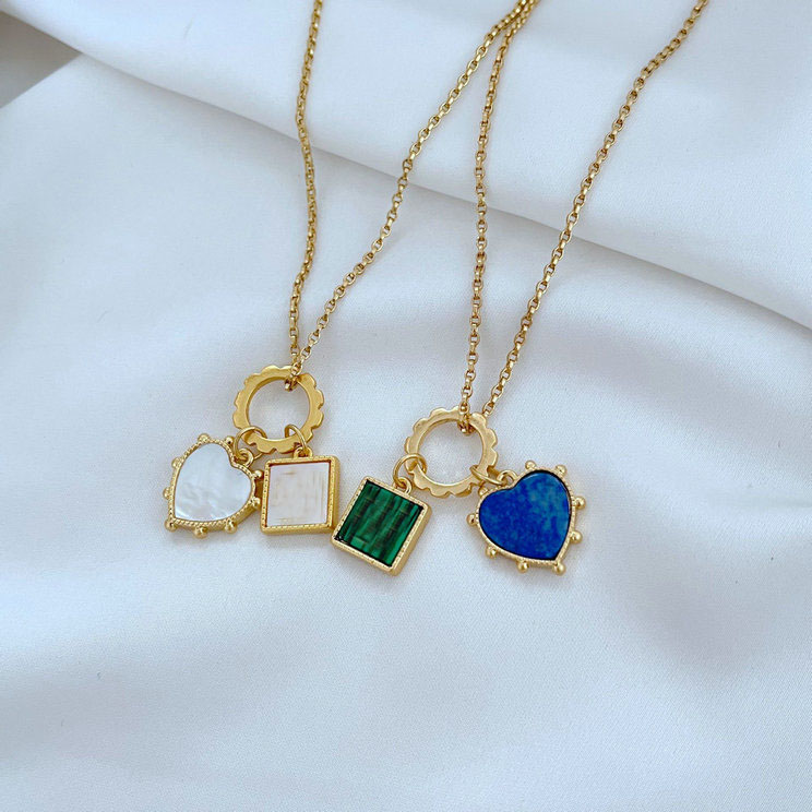 Top Quality Necklace Natural Shell Lapis Lazuli Heart Many Hearts Real 18K Gold Plated Brand New Letter Pendant Logo Necklaces