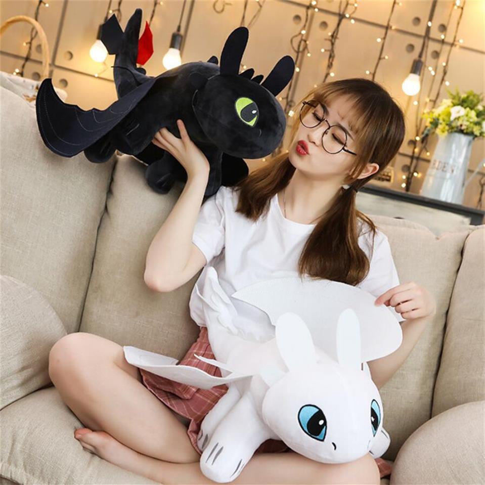 

35 45 60cm How To Train Your Dragon 3 Toothless Anime Figure Night Fury Light Fury Toys Dragon Plush Doll Toys For Children LJ20081554, Black