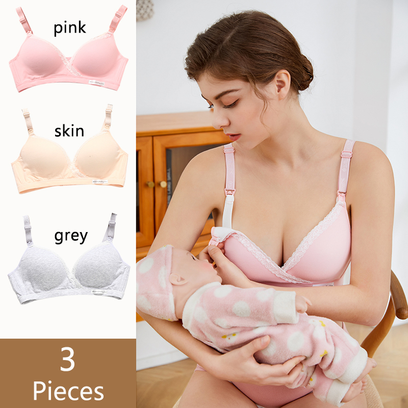

3 Pcs Wirefree Nursing Clothing Cotton Breastfeeding Bra for Pregnant Women Pregnancy Sleep Underwear Soutien Gorge Allaitement 220419, 3 pcs pink pink gray