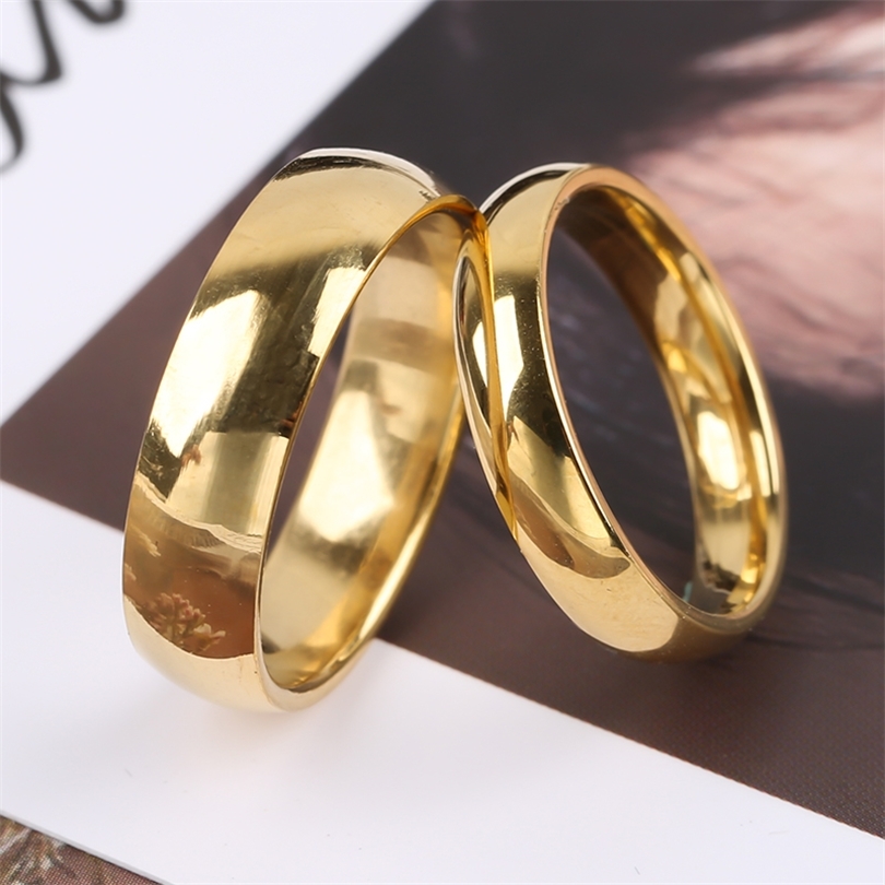 

Simple Fashion Style Smooth Stainless Steel Rings Classic Gold Color Couple For Women And Men Wedding Engagement Jewelry 220728