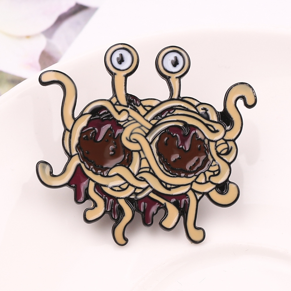 

Pastafarian Pin Flying Spaghetti Monster Enamel Brooch Pins Badge Lapel Pins Alloy Metal Fashion Jewelry, As picture