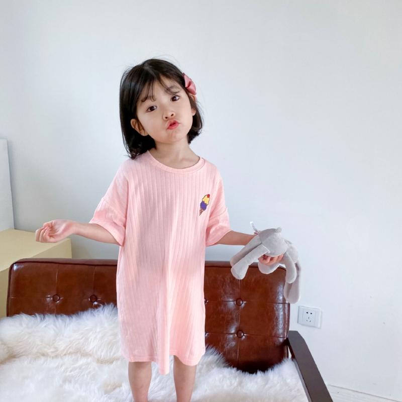 

Girl's Dresses Ins Kids Girls Short Sleeve Cotton Dress, Pink