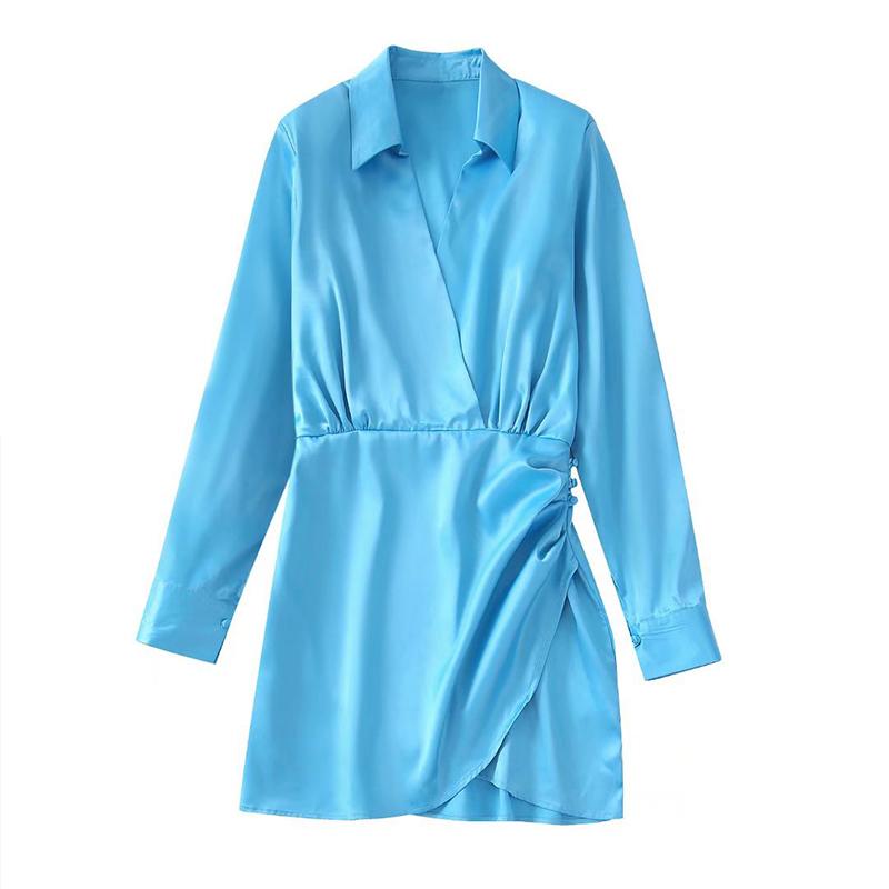 

Casual Dresses Women 2022 Chic Fashion Satin Dress Long Sleeve Female MujerCasual, Blue