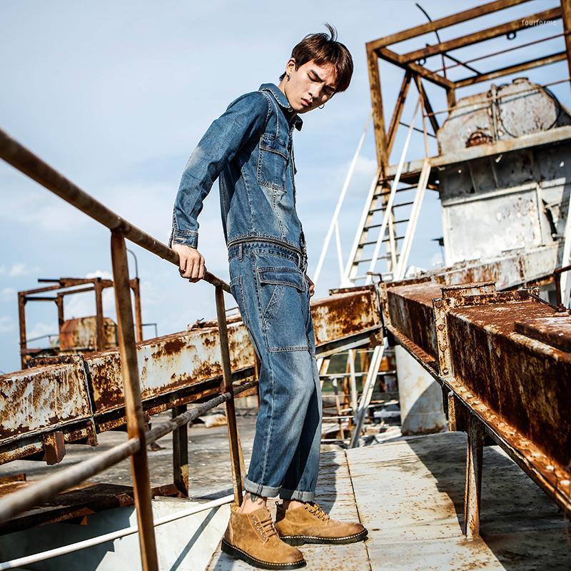 

Japanese Retro Casual Denim Jumpsuit Men 2022 Street Tooling Fashion Men's Slim Singer Jumpsuits Jeans, Blue