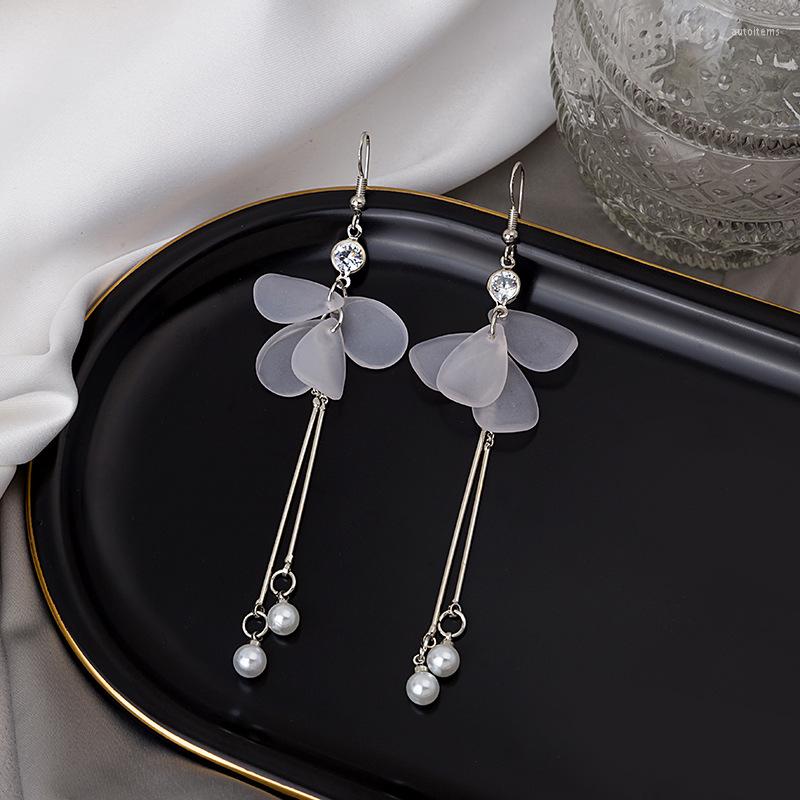 

Dangle & Chandelier Transparent Resin Flower Petal Long Tassel Earrings Gold Color Alloy Imitation Pearl Rhinestone For Women GirlsDangle