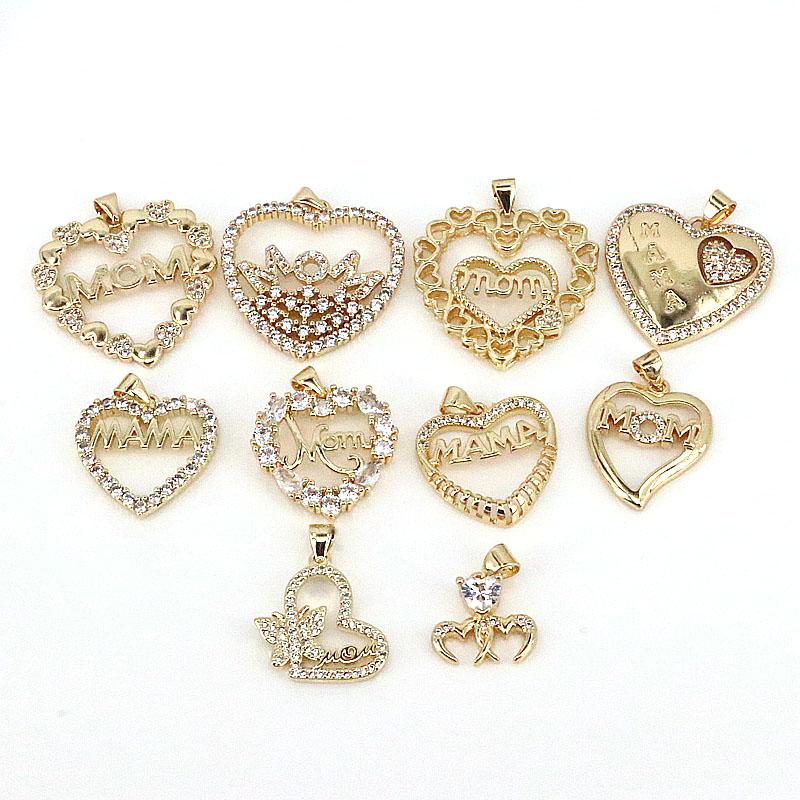 

Pendant Necklaces 10Pcs Mama Mom Jewelry Charm Mother's Day Mother Handmade Necklace For Gift Gold Plated Heart WholesalePendant