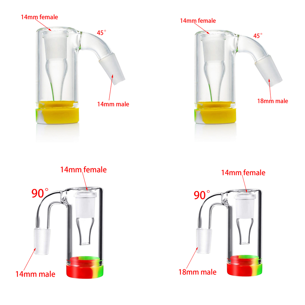 

Silicone Bottom Smoking Bong Ash Catchers 14mm 18mm Thick Pyrex Glass Bubbler Ash Catcher 45 90 Degree Ashcatcher for Dab Rig Water Pipes