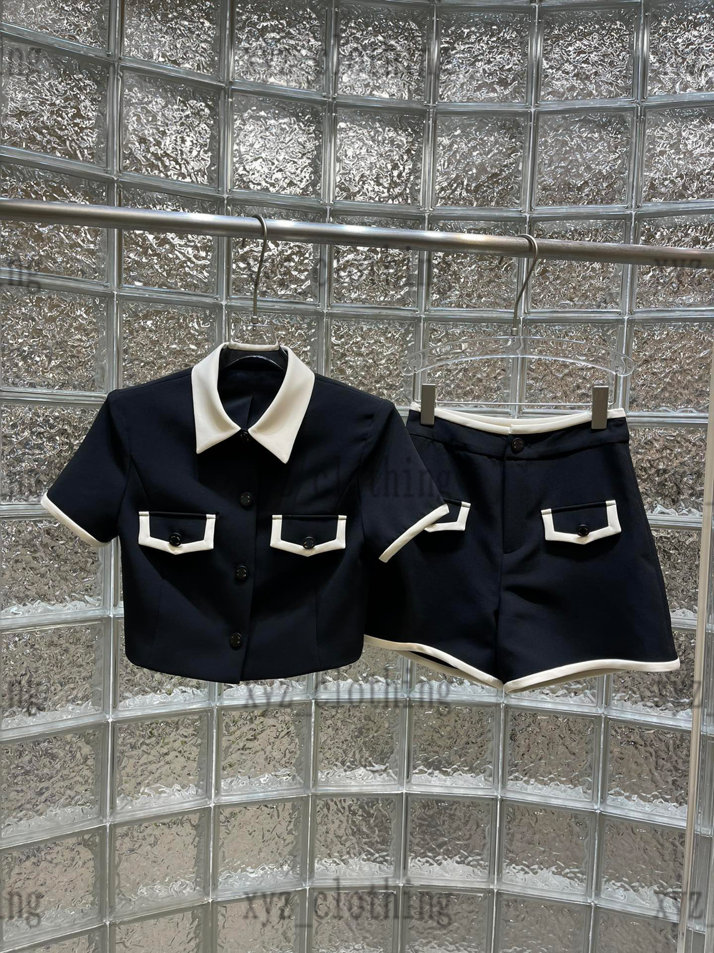

high-end dresses brand designer womens polo shirts short-sleeved jackets with high waist shorts sets, Black
